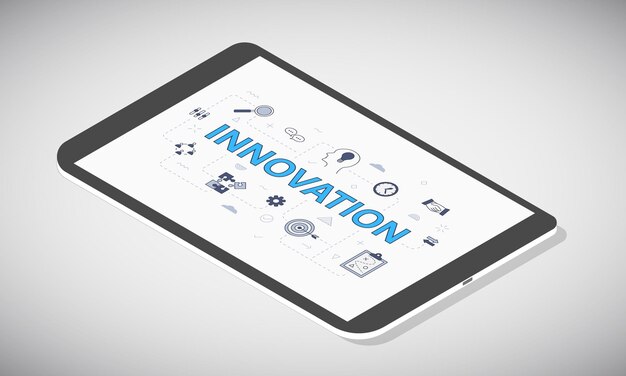 Business innovation concept on tablet screen with isometric 3d style vector illustration