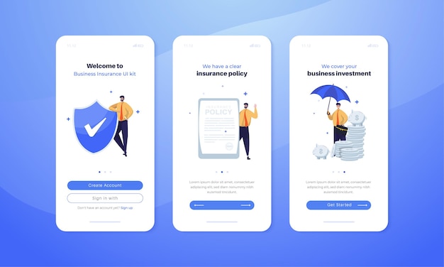 Иллюстрация страхования бизнеса на концепции экрана ui kit