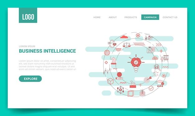 Business intelligence concept with circle icon for website template or landing page homepage