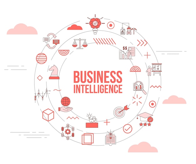 Business intelligence concept with icon set template banner and circle round shape