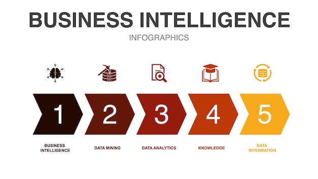 Business intelligence icons infographic design template creative concept with 5 steps