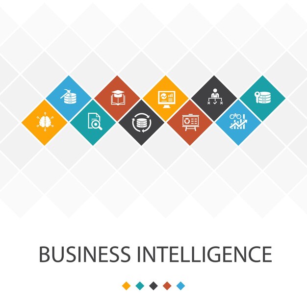 Business intelligence trendy ui template infografica concetto data mining conoscenza visualizzazione decisione icone