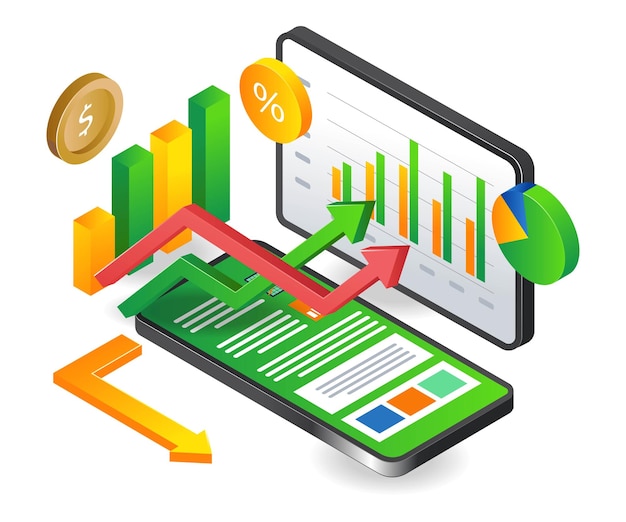 Smartphone di analisi dei dati di investimento aziendale