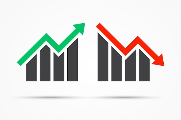 Grafico degli investimenti aziendali su e giù per l'aumento e la diminuzione della tendenza del mercato azionario simbolo