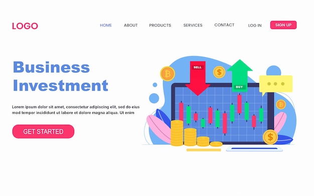 Шаблон целевой страницы бизнес-инвестиций для веб-сайта и мобильного веб-сайта