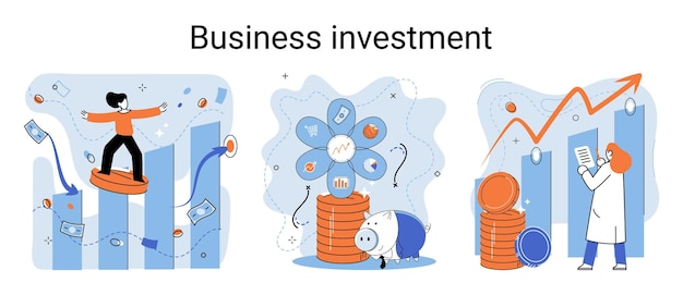 Vector business investment metaphor investment capital profit and income multiplying buying shares and funds modern economy
