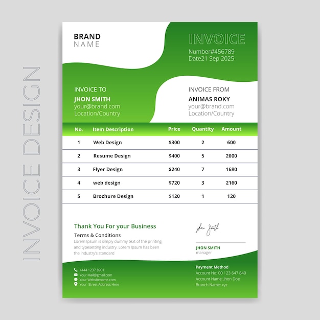 Vector business invoice template design