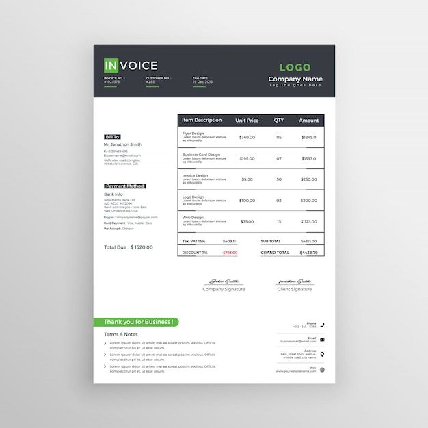 Vector business invoice template