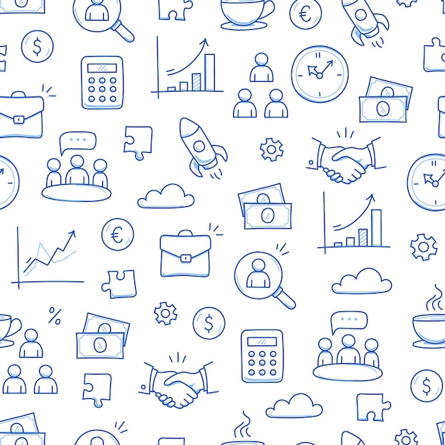 Vector business job icon doodle seamless pattern background business teamwork office career