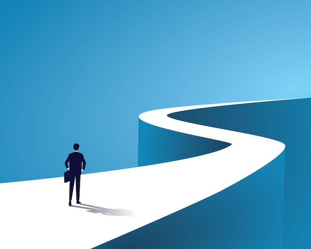 Vector business journey businessman walking on long winding path going to success in the future concept
