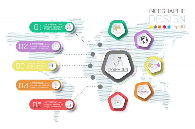 Business labels infographic on world map background.