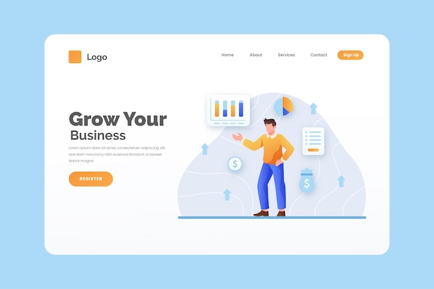 Vector business landing page template with illustrations