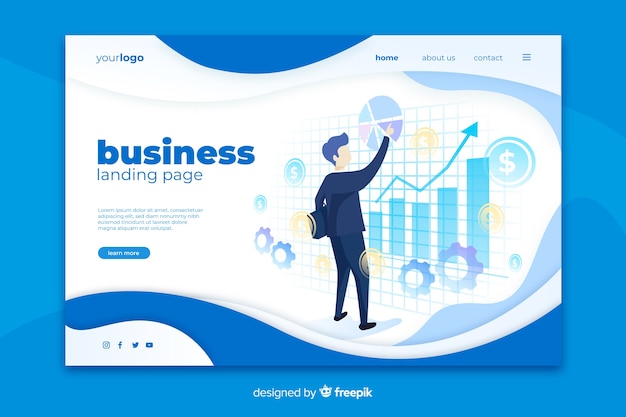 Vector business landing page with graph