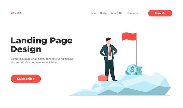 Business leader achieving goal landing page