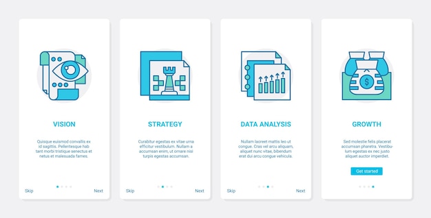 Business leader vision, profit growth strategy UX, UI mobile app page screen set