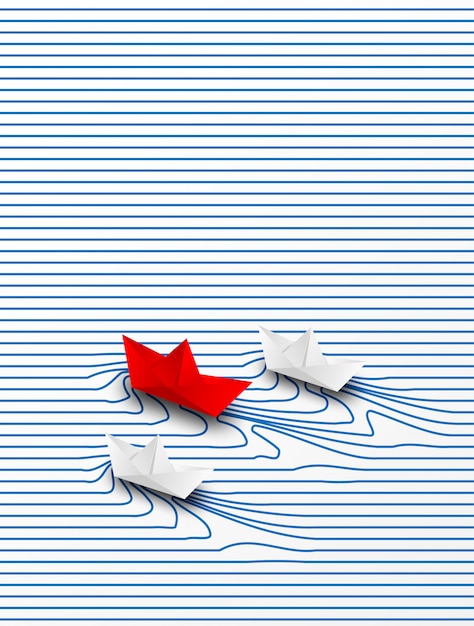 Business leadership ,financial concept. paper boat red leadership to success goal. creative idea.