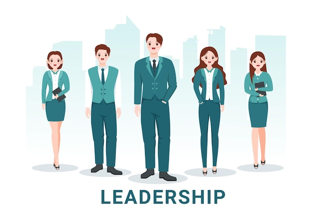 Business Leadership Helps the Team to Develop Themselves to Success in Hand Drawn Illustration