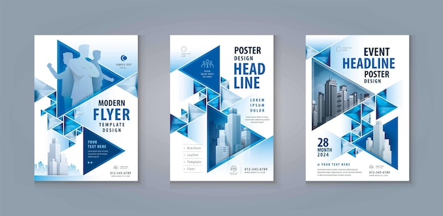 Business leaflet brochure flyer a4 size design, poster template. abstract blue geometric triangle