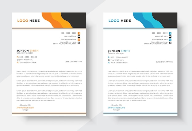 Business letterhead design template with modern and minimalistic layout