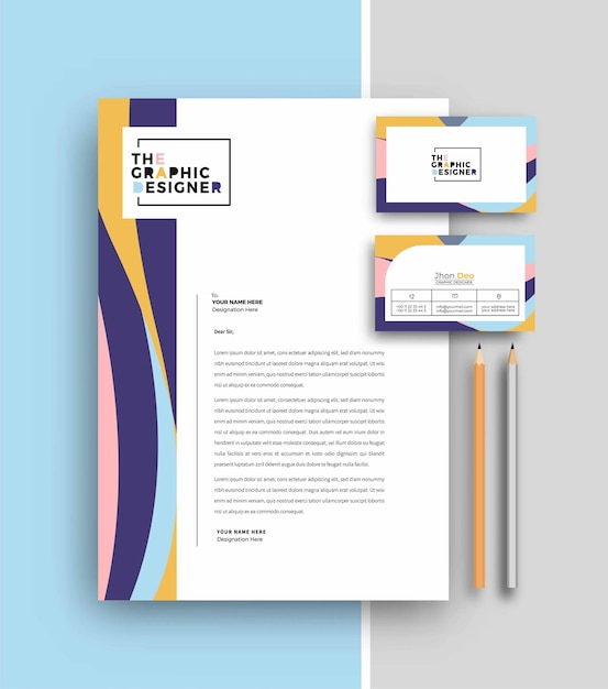 Vector business letterhead with business card templates design, vector illustration.