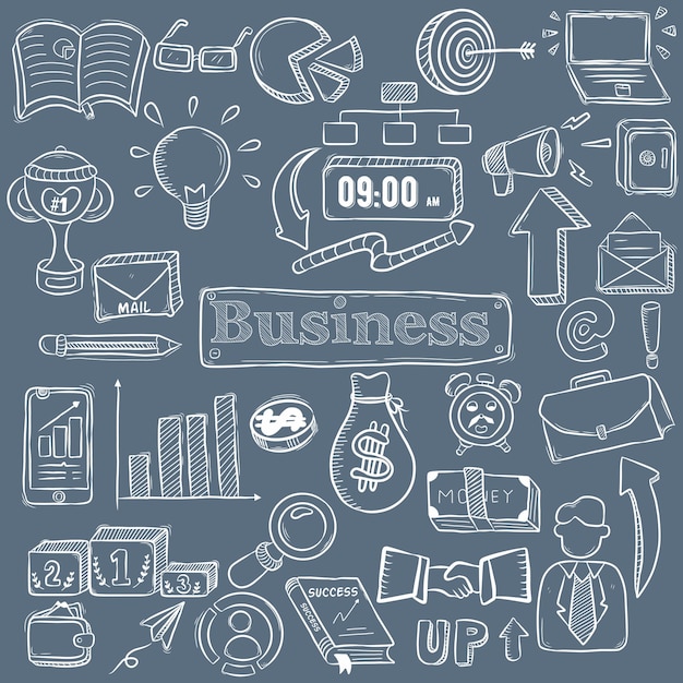 Vector business line art doodle set bundle