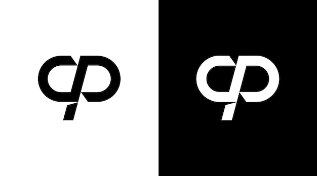 Business logo monogram cp letter initial black and white icon illustration style Designs templates