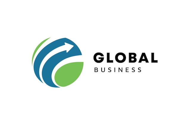 Vettore modello di logo aziendale il logo con globo e freccia è adatto per i media e le agenzie pubblicitarie di tecnologie mondiali di aziende globali