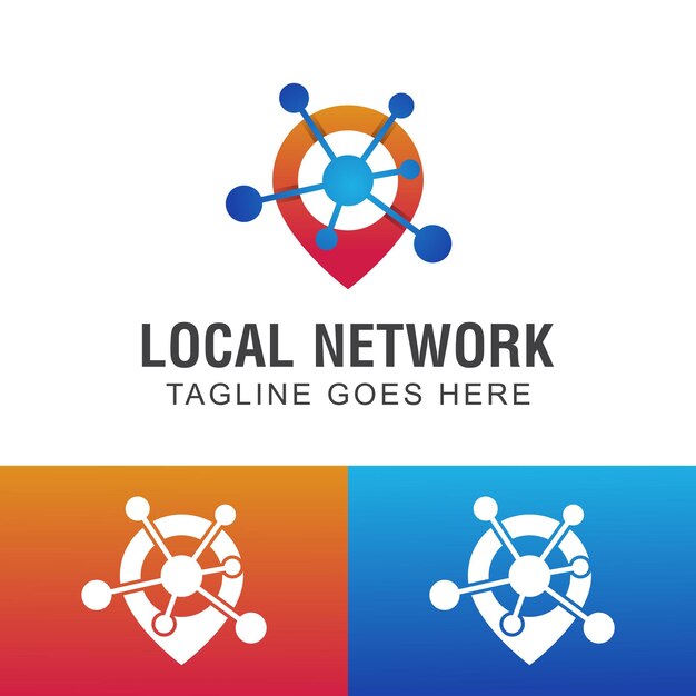 Vector business logos of network location with pin map symbol