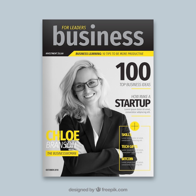 Business magazine cover with photo