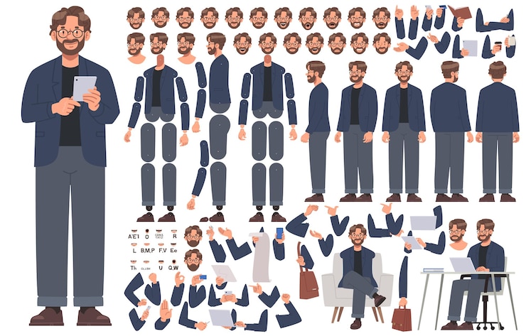 Vector business man character constructor ceo senior manager set of different positions_ai_generated
