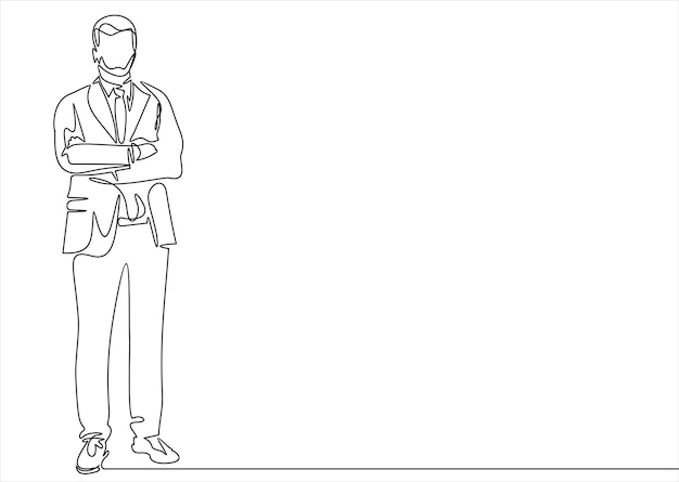 business man in a crossed his arms thinking continuous line drawing