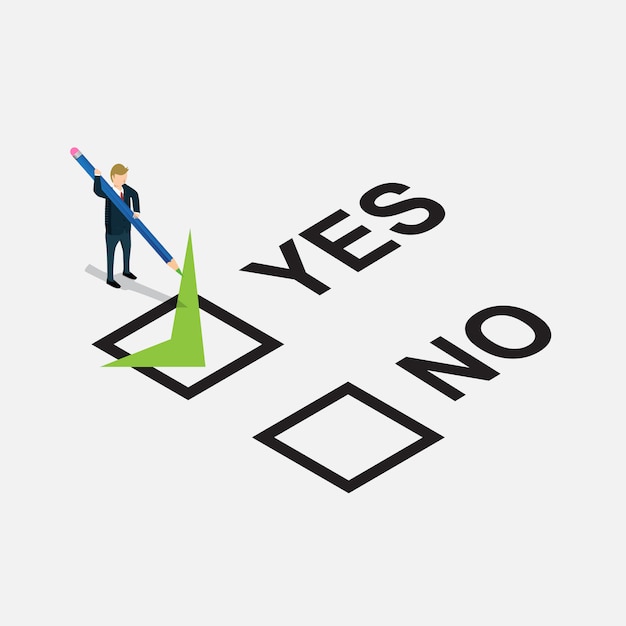 Vector business man designed yes or no in check list