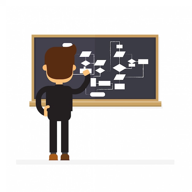 Vector business man drawing flow chart