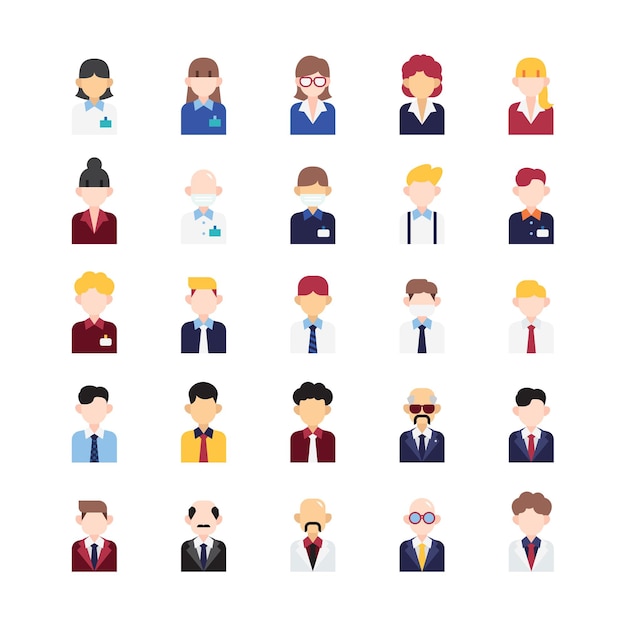 Vector business man flat icons set office people outline icon collection vector