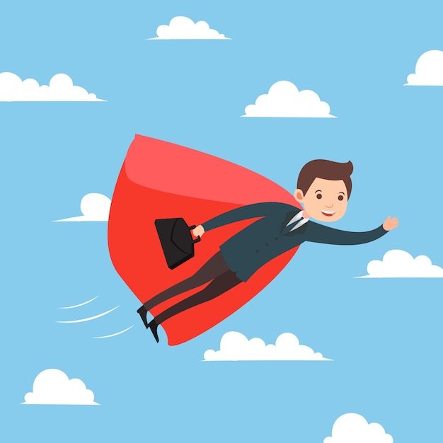 Vector business man flying on the sky success cartoon concept vector