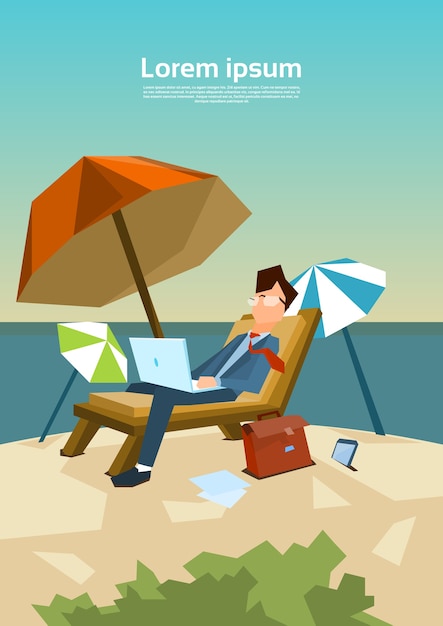 Vector business man freelance remote working place