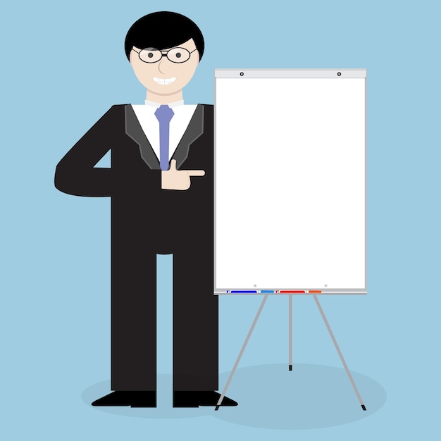 Business man in glass with banner presentation