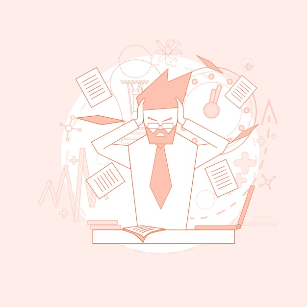 Business man hold head documents paperwork problem concept