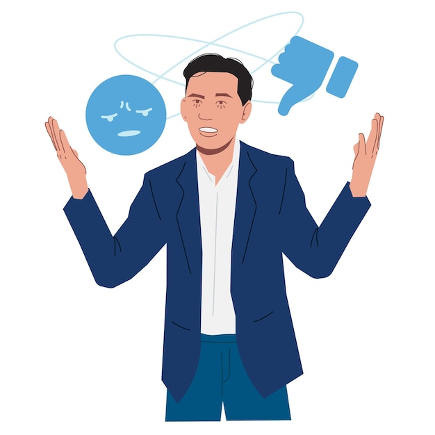 business man mad angry expression in flat illustration