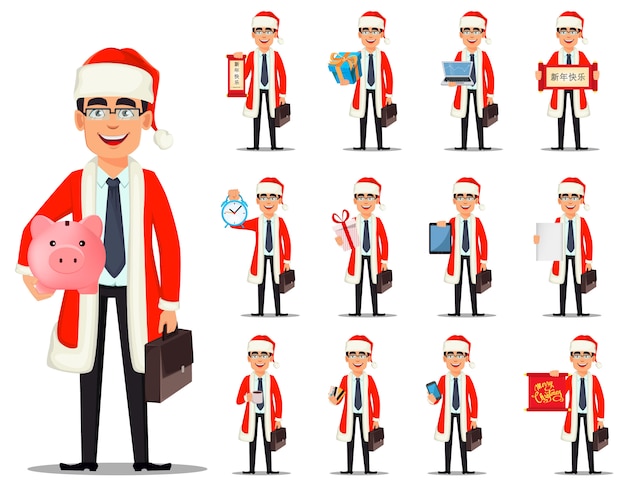 Business man in santa claus costume