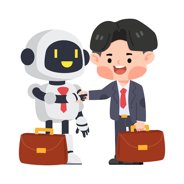 Vettore uomo d'affari che stringe la mano a un robot