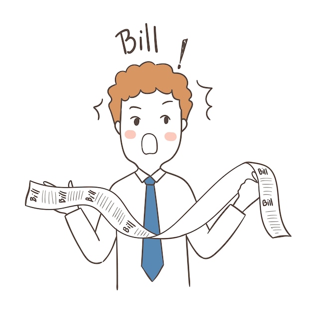 Vector business man shocked from bill in his hand