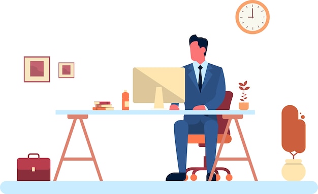 Vector business man sitting desk