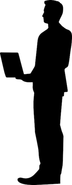 Business man stand with laptop vector silhouette 20