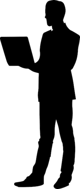 Business man stand with laptop vector silhouette 21