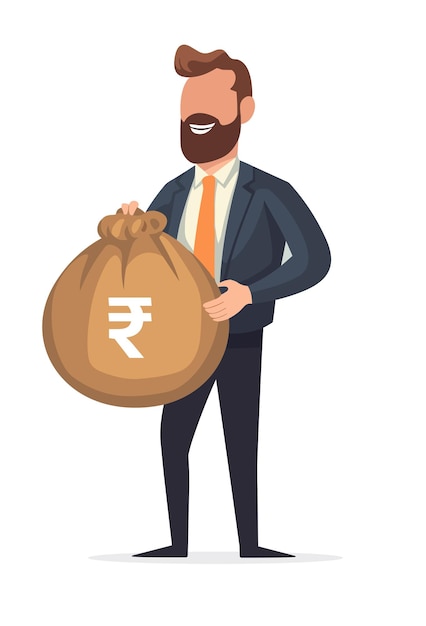 A business man standing with big Rupee bag