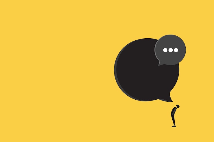 Vector business man talk with blank bubble talk or comment concept of career promotion communication news infographic copy space for ad