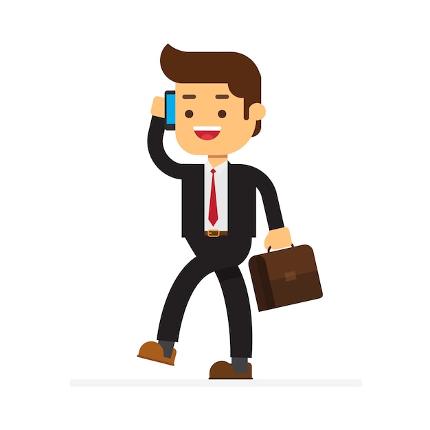 Vector business man talking on a cellphone in a office workplace