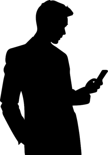 Uomo d'affari in attesa con l'illustrazione della silhouette vettoriale del telefono cellulare