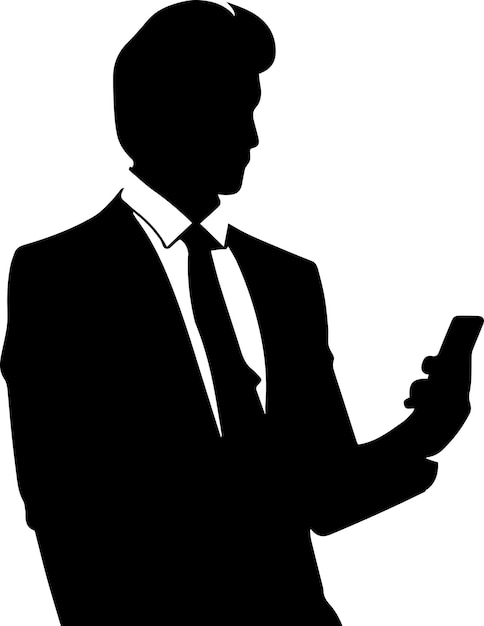 Business man waiting with cell phone vector silhouette illustration